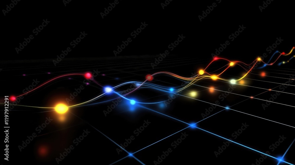 Poster a digital line graph with multiple colored lines trending upward, displayed on a sleek black backgro