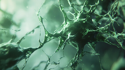 Close-up of a green virus on a light background, macro detail for science and health concepts generative ai. Stormfall. Illustration