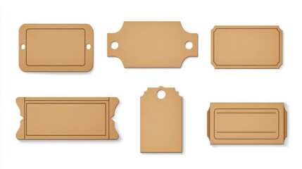 Naklejka premium Six different vintage kraft paper tags isolated on white background.
