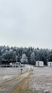 Frosty winter walk to Tomasovsky view, the rock protuberance providing wonderful views in National Park of Slovensky raj, Slovakia
