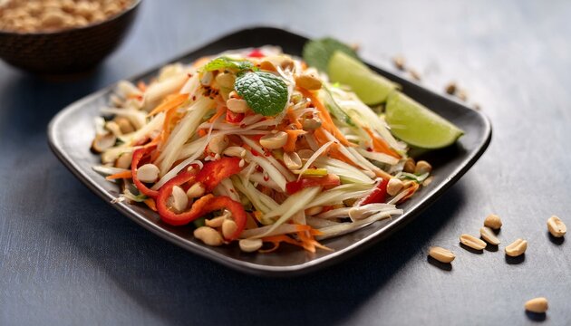 Delicious green papaya salad with peanuts and lime.