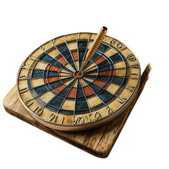 Obraz premium Dartboard placed on wooden base during a leisurely game night at home with friends isolated on transparent background