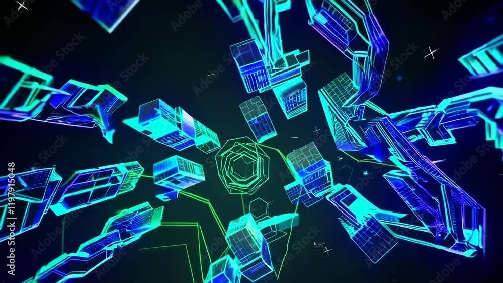 Aufkleber dynamic futuristic visuals scene with neon shapes and patterns footage