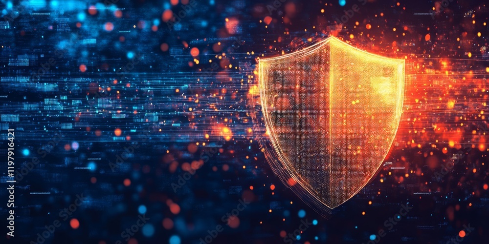 Poster explore advanced cyber security concepts and methodologies. this shield symbolizes the importance of