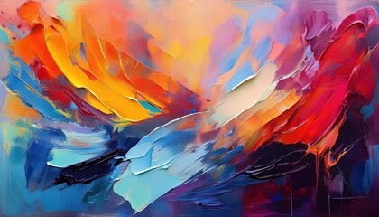 Vibrant Abstract Expressionism on Canvas A Symphony of Colors and Textures Echoing Emotional Intensity at Dusk on .