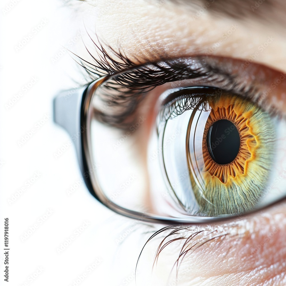 Poster close up view of a human eye showcasing vibrant colors and detailed features. generative ai