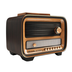 Vintage wooden radio on display showcasing retro design from the mid-20th century isolated on transparent background