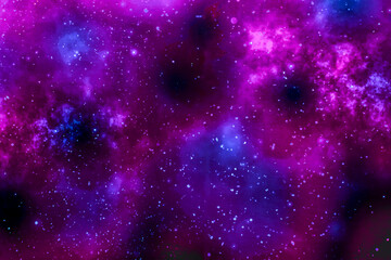 Vivid purple and blue galaxy with colorful star clusters and nebula clouds
