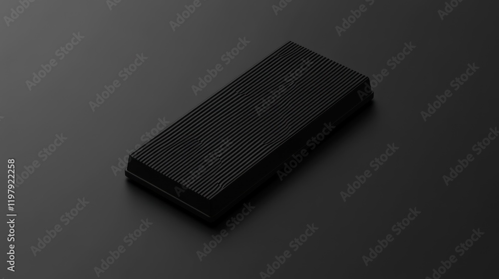 Poster black rectangular object with linear texture on dark background