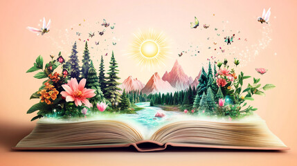 Enchanting Nature Springs Forth from an Open Book