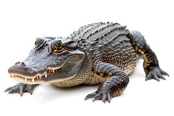 Fototapeta premium Young alligator, close-up view, isolated on white.