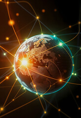 Naklejka premium A global network connection over the planet earth, glowing neon, with white tones