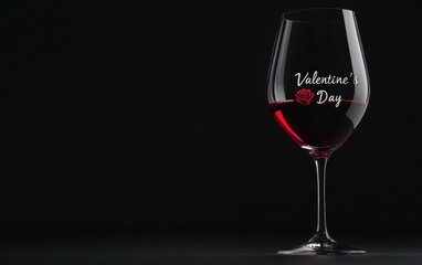 A delicate glass of wine adorned with a single rose, exuding romance against a sleek black backdrop, perfect for a Valentine's Day celebration.