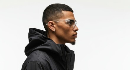 Obraz premium Man wearing a black jacket and glasses