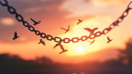 Birds Taking Flight: Breaking Free at Sunset