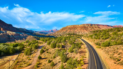Aerial of Kolob Canyon Desert Road in Golden Light