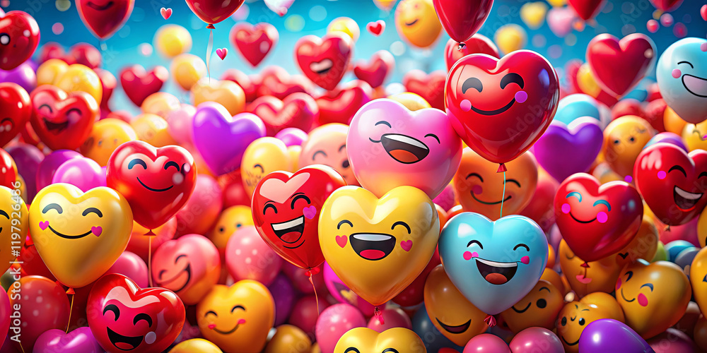 Poster a lively collection of balloons in various colors and designs floats together, creating a cheerful a