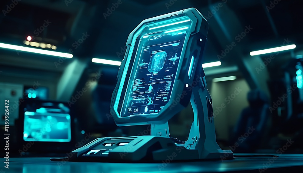 Poster futuristic digital interface display on a control panel