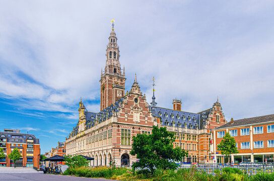 Tower and Central Library of the KU Leuven Katholieke Universiteit Leuven Catholic research university building in Leuven city historical center, Flemish Region, Flemish Brabant province, Belgium