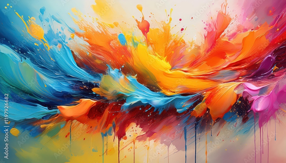 Poster vibrant abstract splashes of color on canvas a symphony of hues in synchronized grouping, capturing 