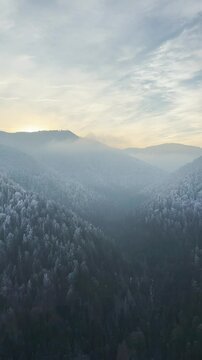 Frosty winter walk to Tomasovsky view, the rock protuberance providing wonderful views in National Park of Slovensky raj, Slovakia
