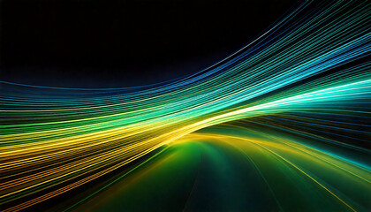 Car motion trails. Blue, green, yellow Speed light streaks background with blurred fast moving speed light effect. Racing cars dynamic flash effects city road with long exposure night lights