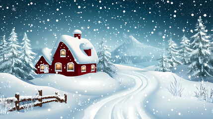 Naklejka premium Winter christmas sky with falling snow. Sunweave. Illustration