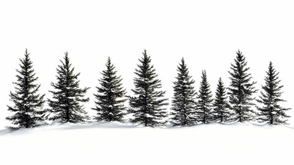 Obraz premium Winter landscape with snow-covered fir trees in the forest on a white background. Sunweave. Illustration