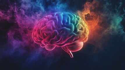 Fototapeta premium Colorful Abstract Brain with Smoke Effect on Dark Background