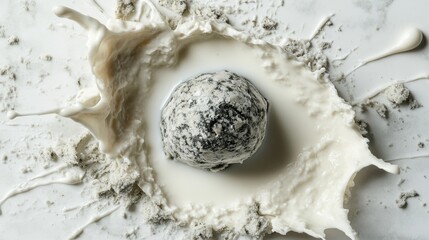 Unique Food Art with Milk Splash and Black Sphere Centerpiece