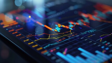 Dynamic stock market analysis on digital device showcasing various financial graphs and trends in a well-lit environment