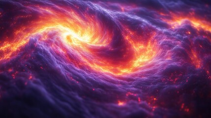Obraz premium Bright orange and yellow flames swirl amidst dark purple smoke and embers, creating a mesmerizing and dramatic abstract scene with a fiery vortex at the center