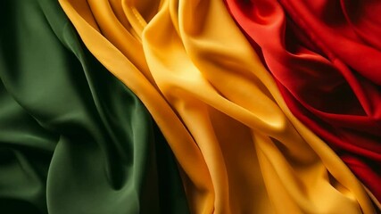 Waving silk fabric in red yellow green colors of pan african flag. Black History Month concept