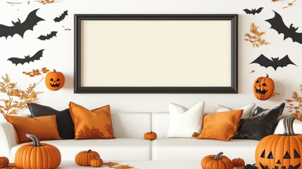 Cozy Autumn Living Room Decor with Halloween Elements and Pumpkins