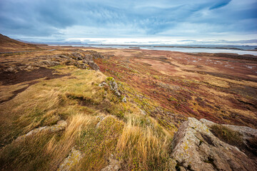 A view of the autumn landscape from the Good View lookout on Iceland