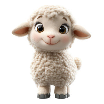 Cute cartoon sheep standing cheerfully in a bright setting with its fluffy wool and big expressive eyes isolated on transparent background