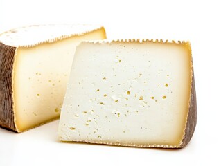 Artisanal Cheese Slice on White Background