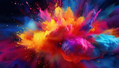 Striking Abstract Powder Paint Explosion Artwork, Showcasing a Vibrant Palette of Colors and Textures in a Dynamic, Kinetic Scene, Captured in High Definition.