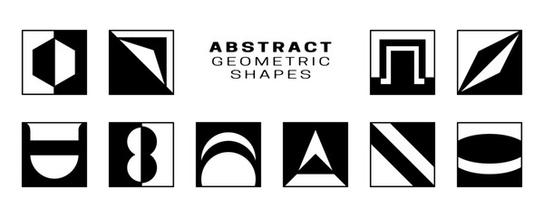 A striking collection of abstract geometric shapes, featuring bold contrasts and sharp lines. Suitable for creative graphic design, logos, and digital artwork.