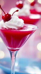 Radiant Cherry Dessert in Delicate Martini Glasses - A Visual Symphony of Flavors