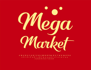 Vector promo banner Mega Market. Elegant Calligraphic Font. Stylish Alphabet Letters and Numbers set