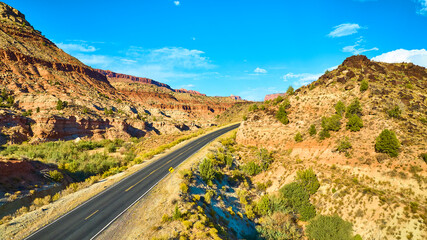 Aerial of Winding Desert Road in Kolob Canyon Utah
