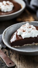 A Decadent Slice of Chocolate Pie, Exquisitely Presented for a Delicious Treat