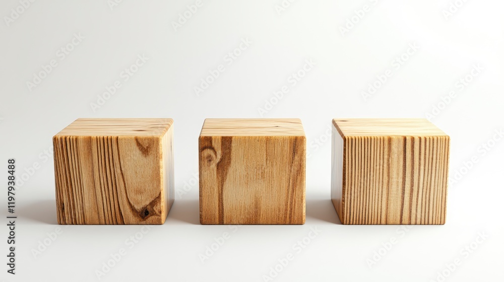 Poster wooden cube podium with white background for product presentation, minimal mockup scene 3d rendering