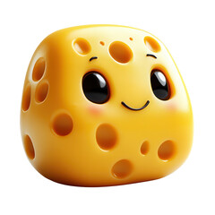 Fototapeta premium Cute cheese character with a happy face and big eyes sitting on a white background isolated on transparent background