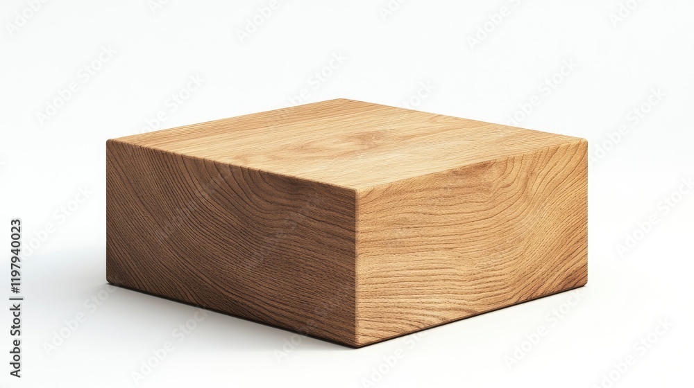 Poster wooden cube podium with white background for product presentation, minimal mockup scene 3d rendering