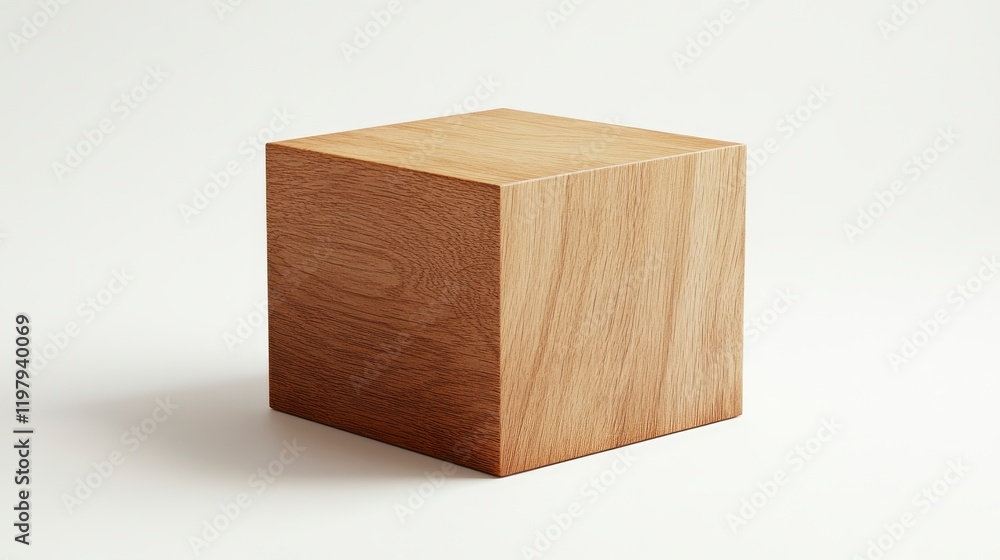 Poster wooden cube podium with white background for product presentation, minimal mockup scene 3d rendering