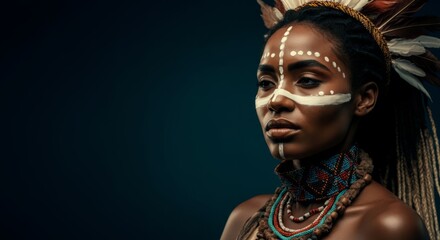 Woman with a headdress and paint on her face