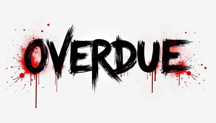 The word "Overdue" is written in red and black on a white background. The word is written in a messy, splattered font, giving it a chaotic and disorganized appearance