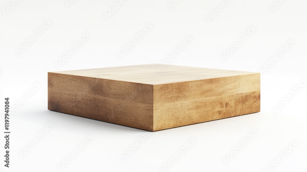 Poster wooden cube podium with white background for product presentation, minimal mockup scene 3d rendering